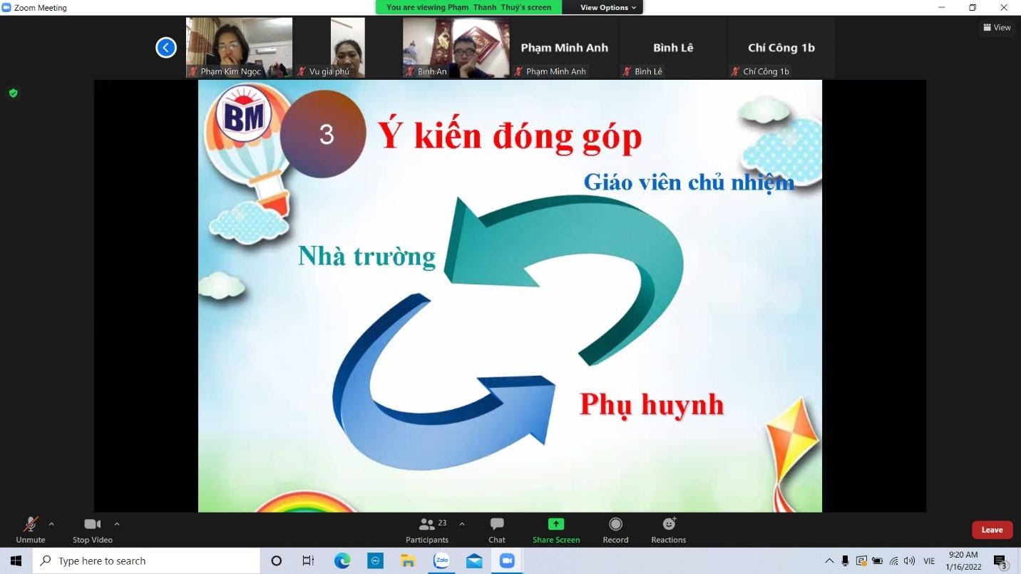 Trường tiểu học Bình Minh tổ chức Họp phụ huynh học sinh sơ kết học kỳ I năm học 2021 – 2022 theo hình thức trực tuyến. 12