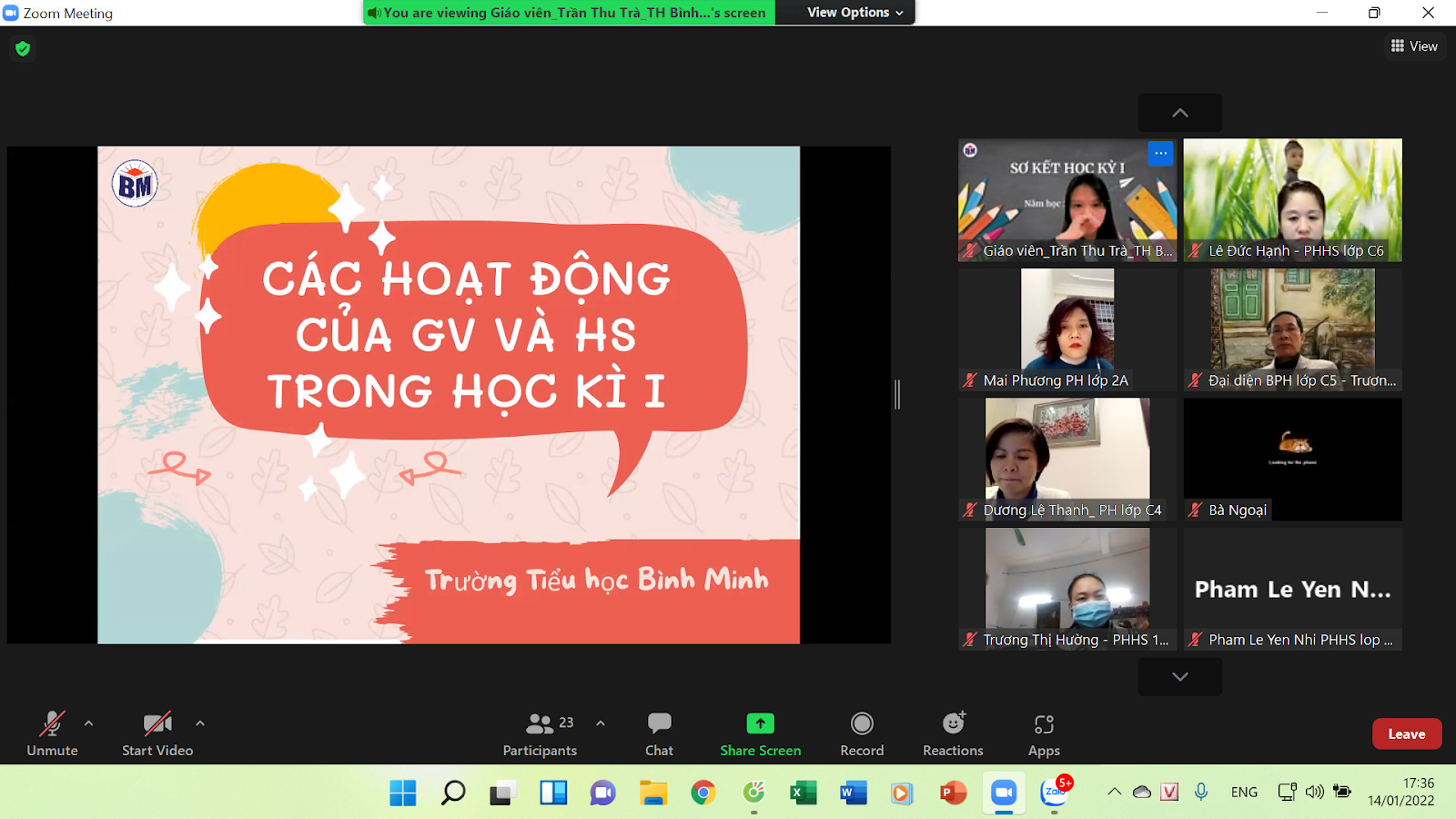 Trường tiểu học Bình Minh tổ chức Họp phụ huynh học sinh sơ kết học kỳ I năm học 2021 – 2022 theo hình thức trực tuyến. 5