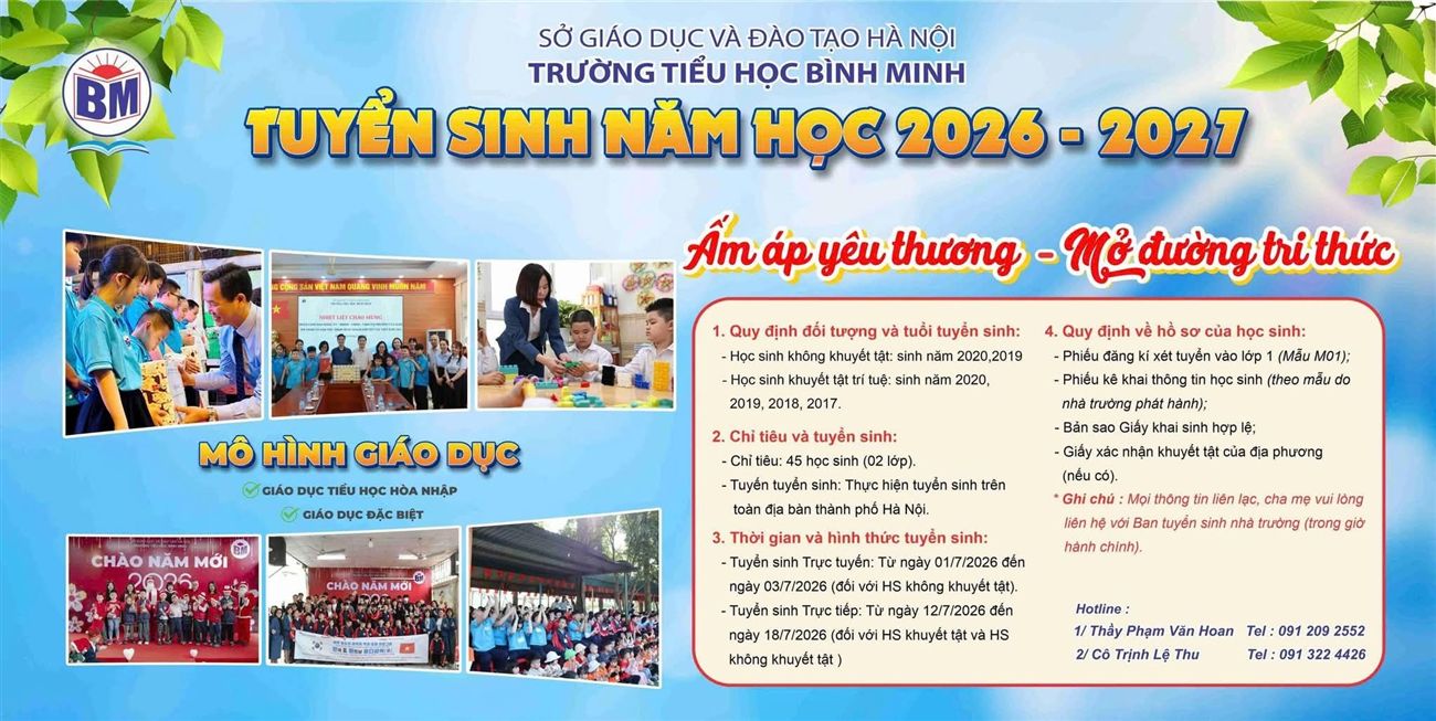 THÔNG BÁO TUYỂN SINH NĂM HỌC 2026 - 2027