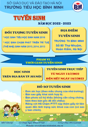 THÔNG BÁO TUYỂN SINH NĂM HỌC 2022 - 2023