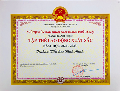 Trường Tiểu học Bình Minh được công nhận danh hiệu TẬP THỂ LAO ĐỘNG XUẤT SẮC